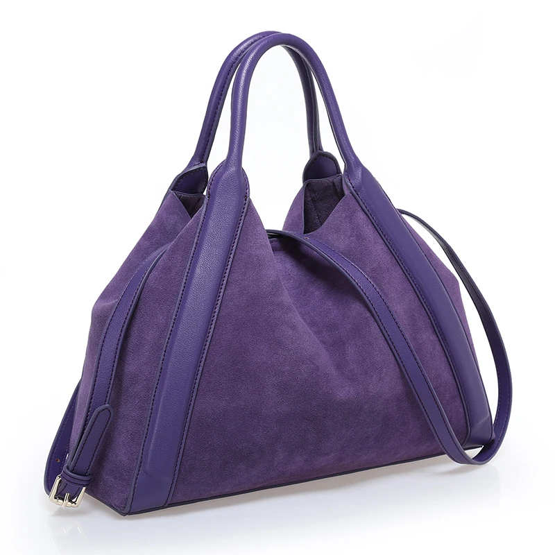 New Style Ladies Luxury Fashion Brand Good Quality Custom Mature Women Suede Leather Purple Handbag