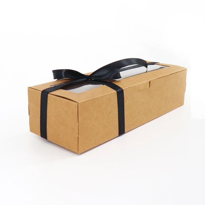 Wholesale Macaron Swiss Roll Package Black Cookie Cake Chocolate Kraft Paper Packaging Gift Box For Cookies With Clear Lid
