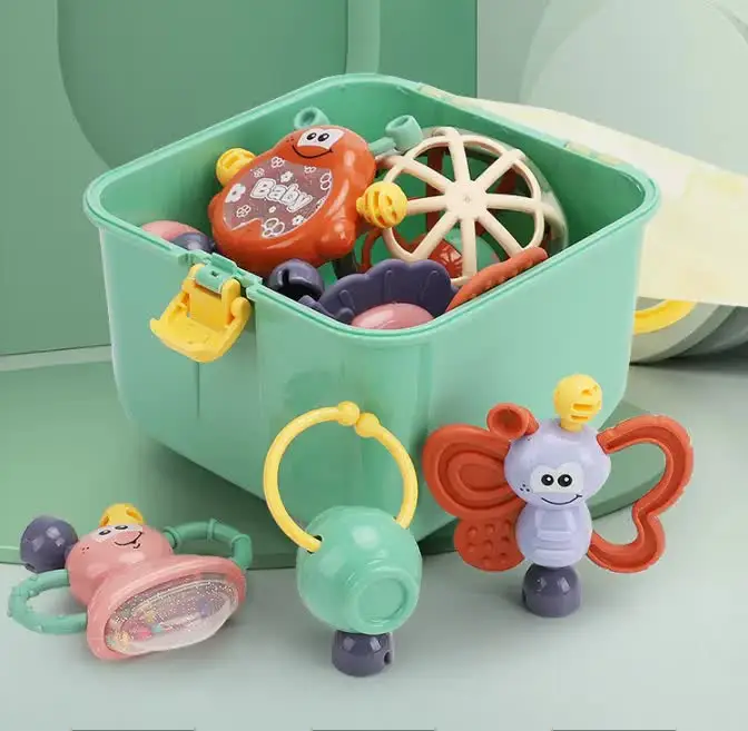 NK toys Baby ComfortableToy Safe Plastic Baby Hand Rattle Set with Storage Box baby toys