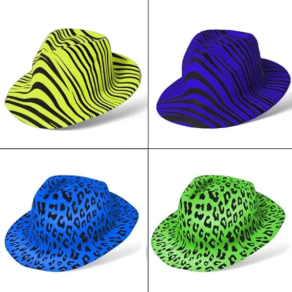 Novelty Place Party Stars Neon Color Animal Print Plastic Party Hats for Kids Teens and Adult