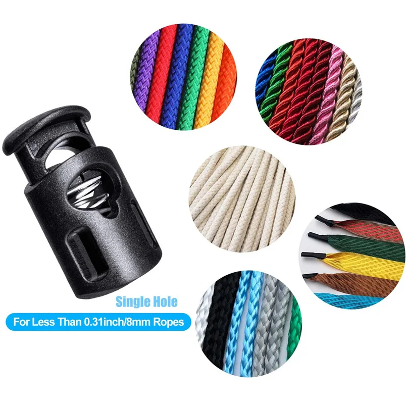 Plastic Cord Locks Single Hole Spring Toggle Stopper Cord Stops Fastener Toggles for Shoelaces Drawstrings Bags Clothing