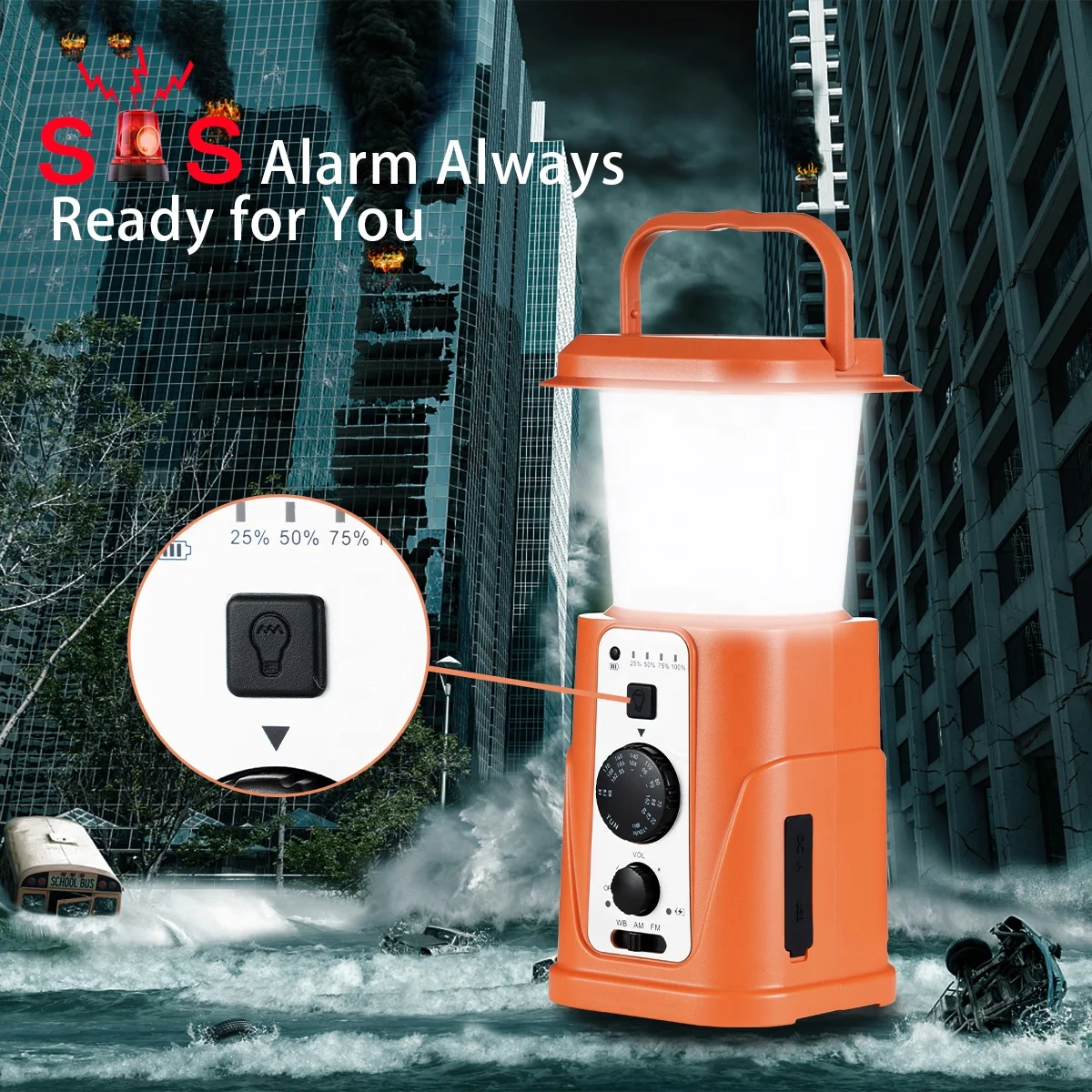 NOAA Emergency Weather Radio Portable Power Bank with Solar Charging Hand Crank & Battery Operated SOS Alar