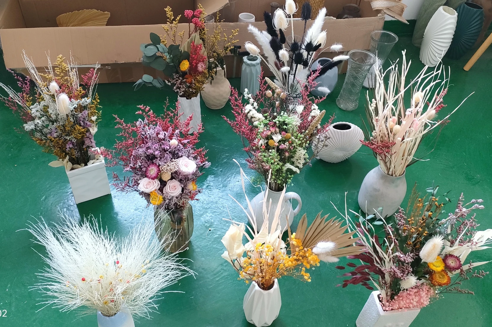 Dried Natural Flower bouquet Palm Leaves, Birch Branches, Bunny tails grass, Yellow Billy Balls,Home Decoration Amazon choice