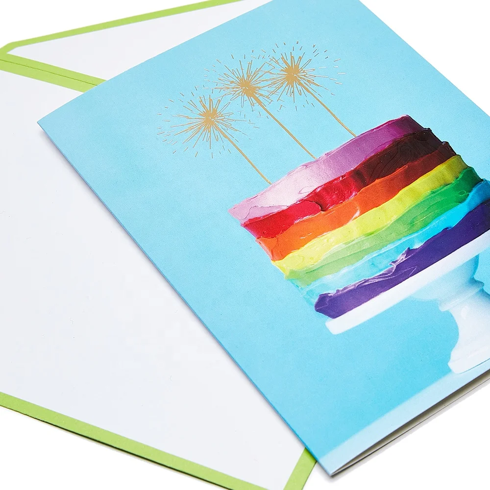 
New Design Custom Printing Vanilla Fragrance Birthday Cake Foil Happy Birthday Greeting Cards 