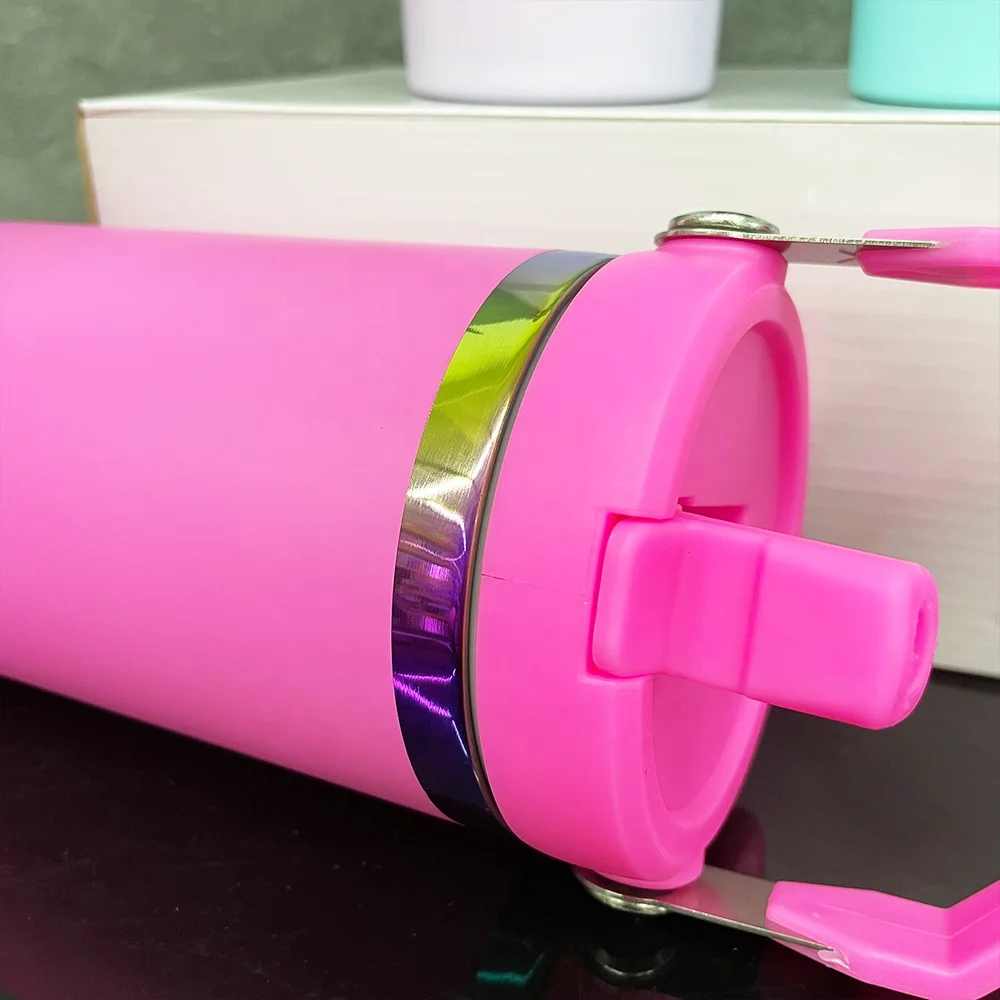 sublimation printing best hot selling rainbow plated vacuum insulated stainless steel 30oz flip straw tumbler with flip straw