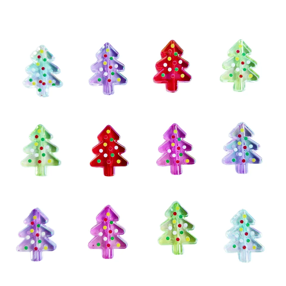 50pcs Happy Christmas cute cartoon Christmas tree acrylic beads for DIY bracelet jewelry pen pendant Handmade material