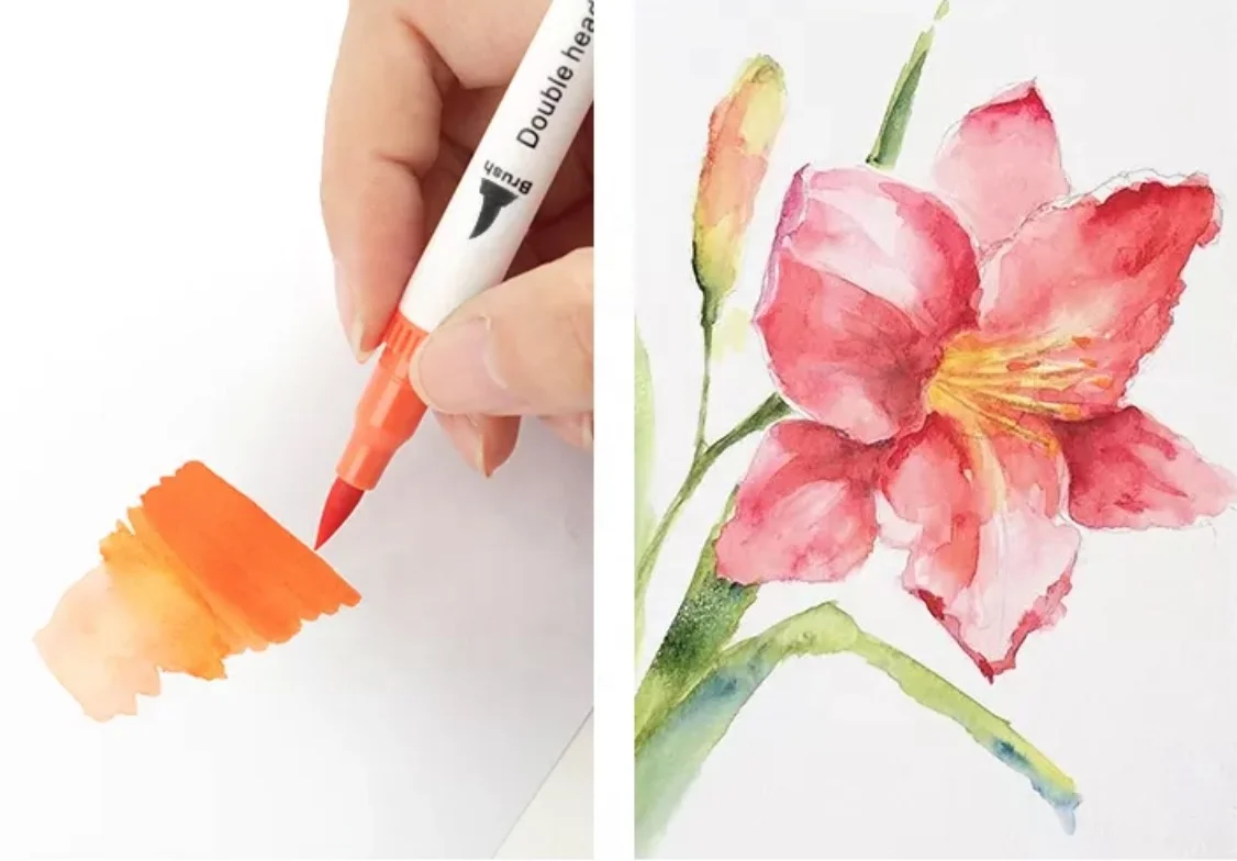 12 24 36 48 100 colors Dual Tip Watercolor Brush Pens Water Coloring Markers Stationery Set