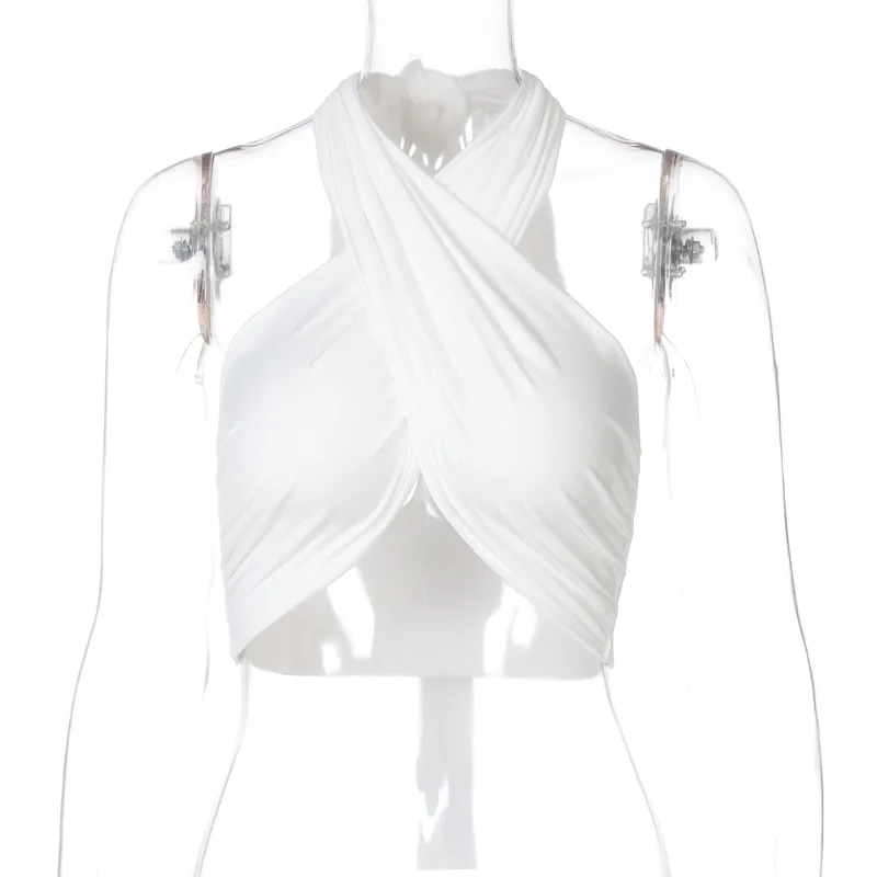 
Lygens Halter Sleeveless Tie Up Bandage Stretchy Tanks 2021 Spring Summer Female Stylish Crop Top Streetwear Clothing 