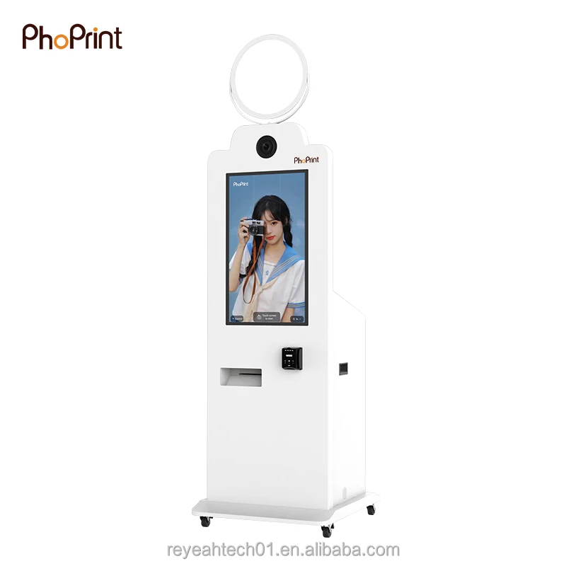 Round 45 Inches Touch Screen Payment Magic Mirror Photo Booth Kiosk With Printer And Camera