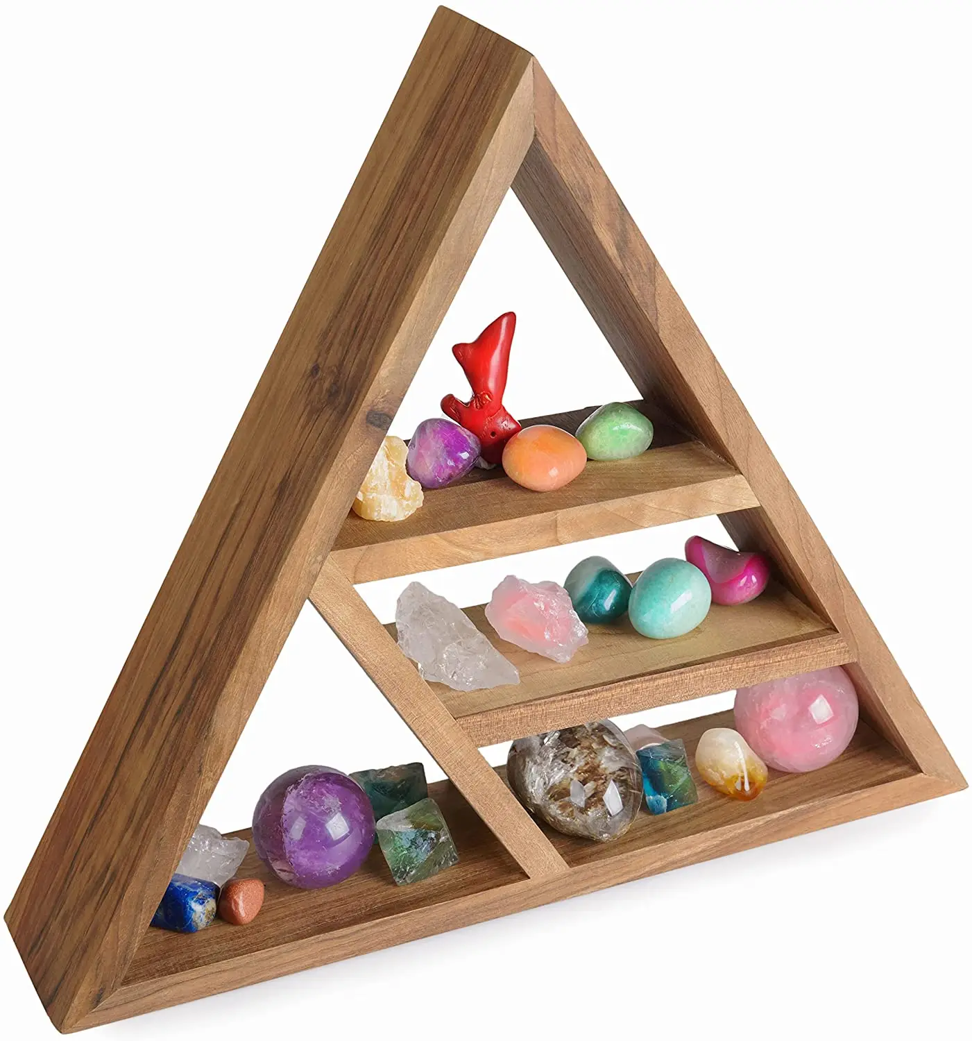 Energy Stones And Crystal Display Wooden Triangle Shelf