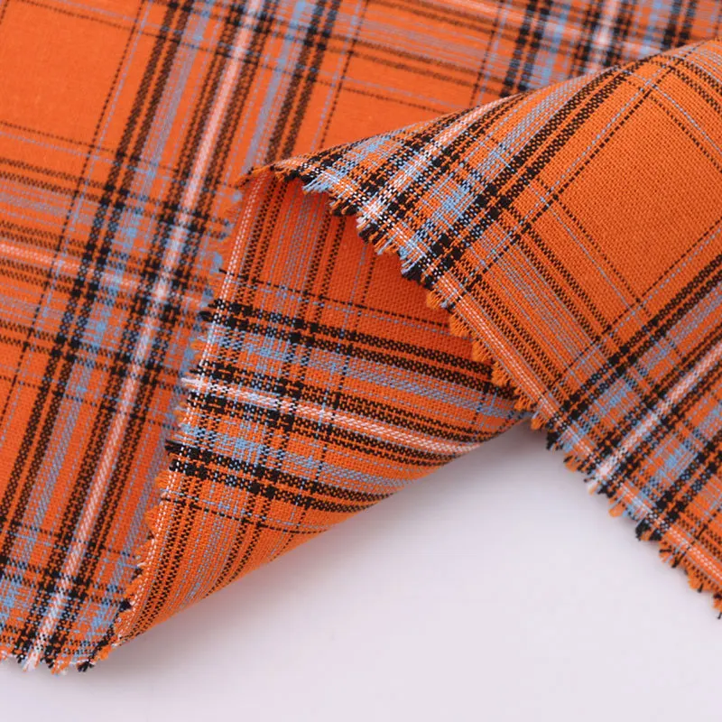 organic 100 Cotton Yarn Dyed checked fabric orange plaid pattern school uniform fabric