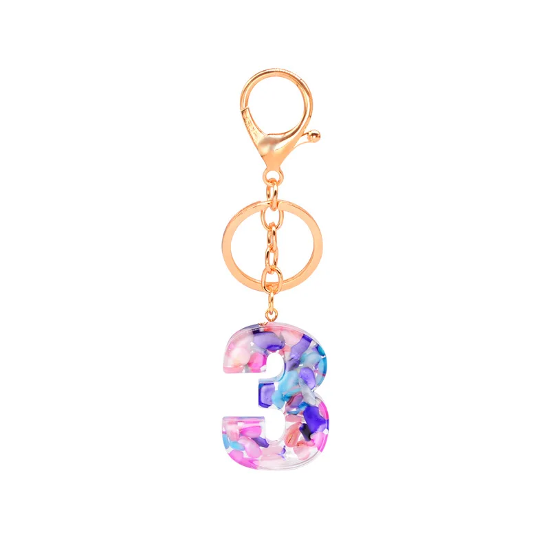 Handmade Gold Chain Small Real Stone Digital Shape Resin Car Ring Keychain for Women