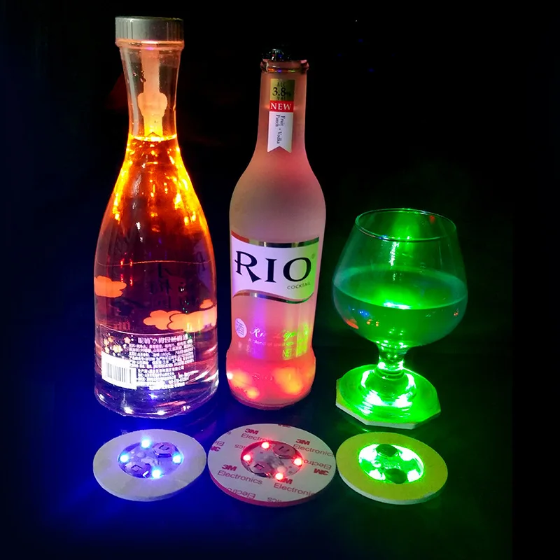 Custom Logo 3M Led Coaster EVA Light Up led bottle light base led sticker pad Flashing Beer Wine Bottle Sticker For cups bottle