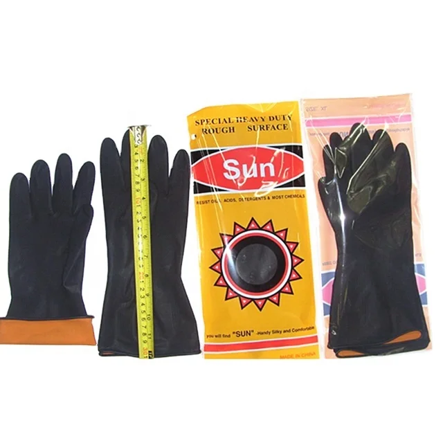 Gloves Unlined Dip Flocklined Black Rubber Latex Gloves For Industrial Heavy Duty Dirty Work