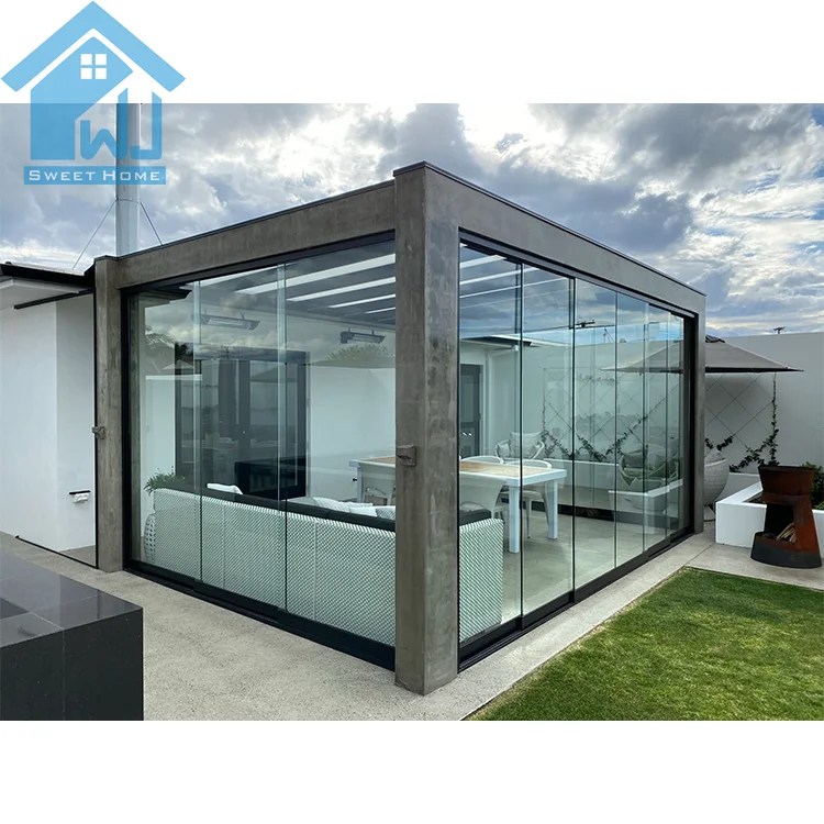 Partition Sliding Aluminum Glass Frameless Folding Doors for aluminum pergola Exrerior noiseproof