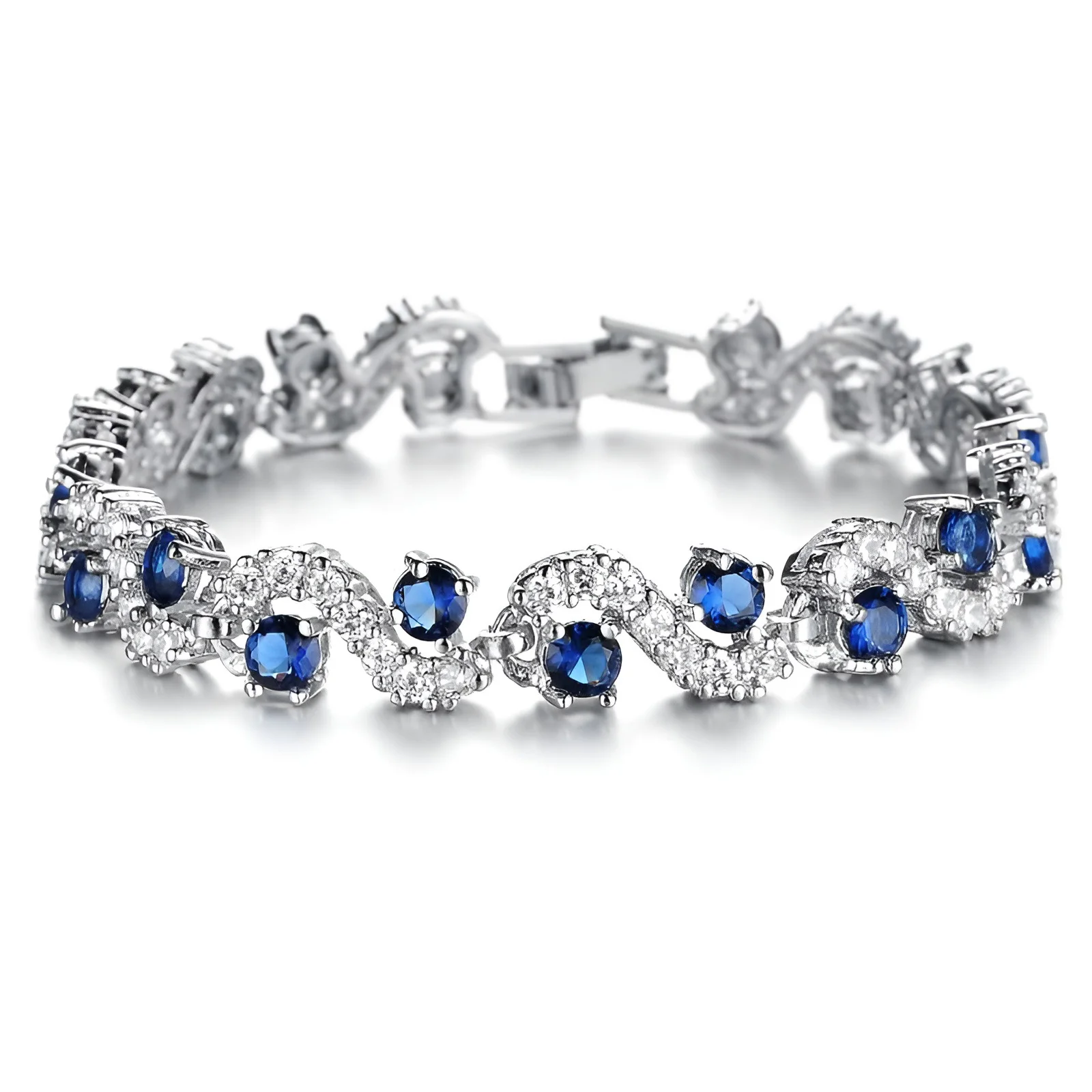 Hainon Hot Sale Cheap Fashion Blue AAA Zircon S925 Sterling Silver Bracelet Chains Women Charm Bracelet Wholesale Jewelry