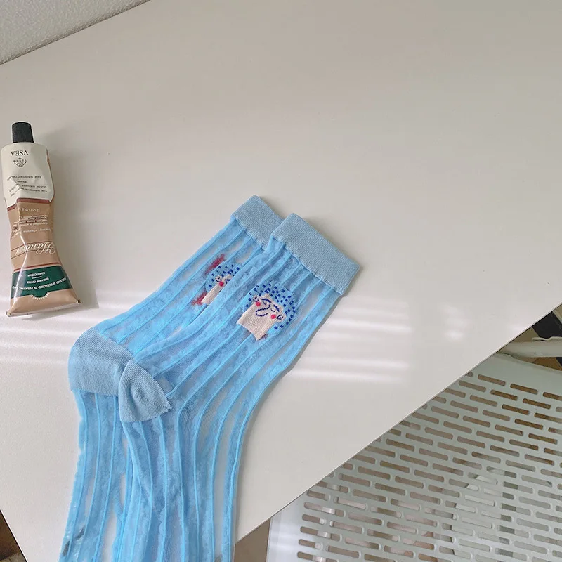 Wholesale Factory Crystal Glass Silk Sheer Women Manufacturers Girls Colorful Stripes Crew Socks