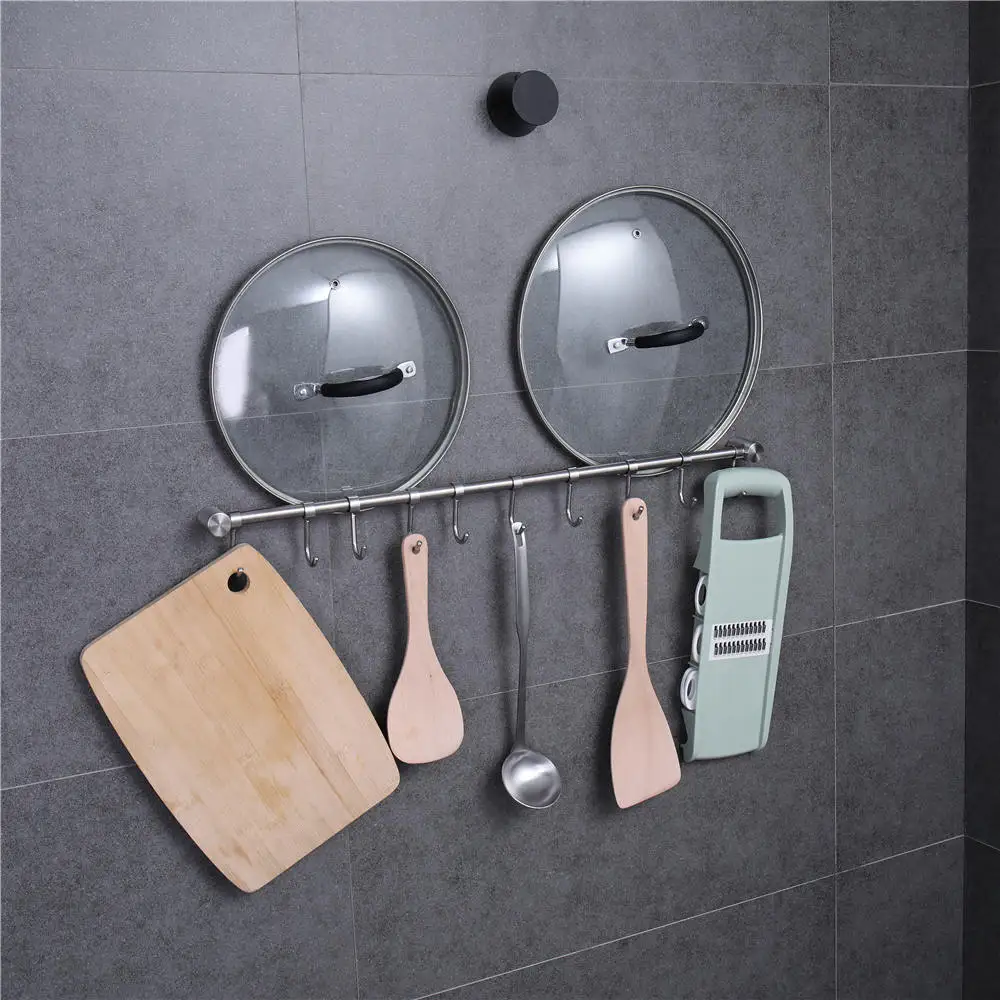 
SUS304 Stainless Steel Kitchenware Handing 10 Hooks Metal Wall Mounted Bathroom Clothes Kitchen Hook 
