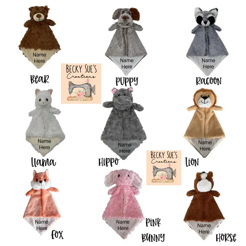 Hot Selling Comfortable Baby Teether Sleeping Swaddle Comforter Blanket Cute Lovey Plush Animal Head Security Soft Baby Blanket
