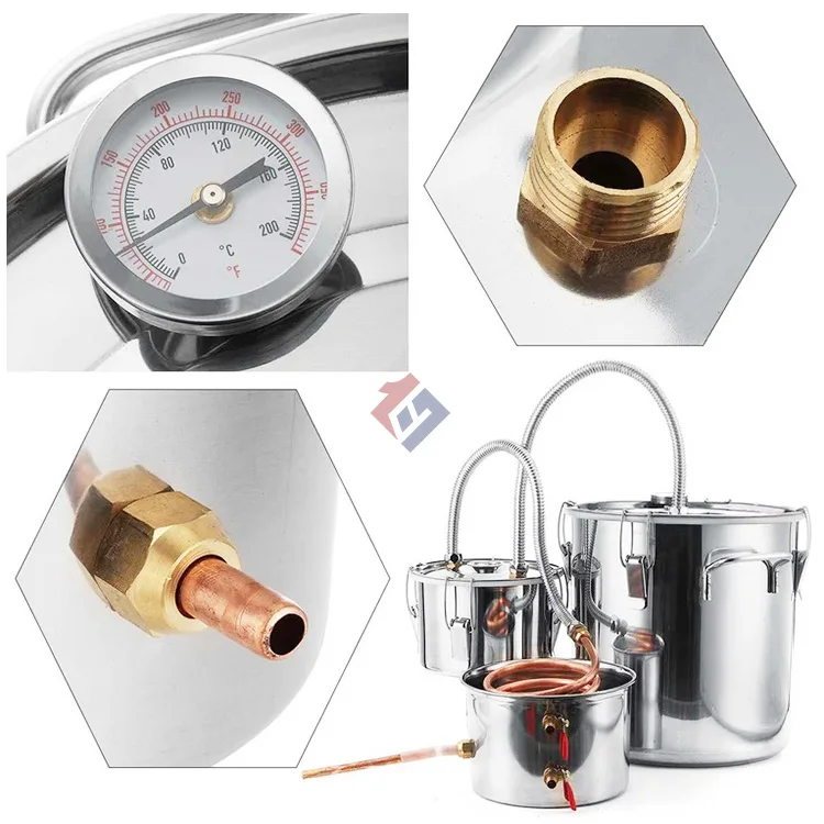 Alcohol Distillation Still Spirits Kit Water Copper Tube Boiler Home Brewing set Stainless Steel