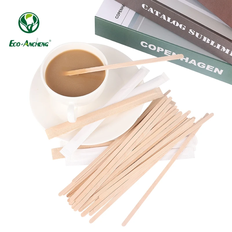 Biodegradable Birch Disposable Wooden Coffee Stirrer Sticks With Individually Wrapped