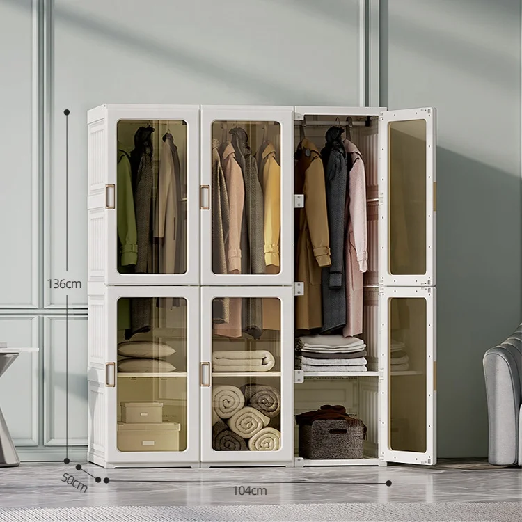 Plastic portable clothes organizer wardrobes storage cabinet closet modern design big cupboard