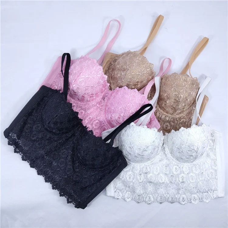 Ladies Sexy Seamless Wire Push Up Running Yoga Young Ladies Plus Size Gathered Cross Tank Lace Corset Bra