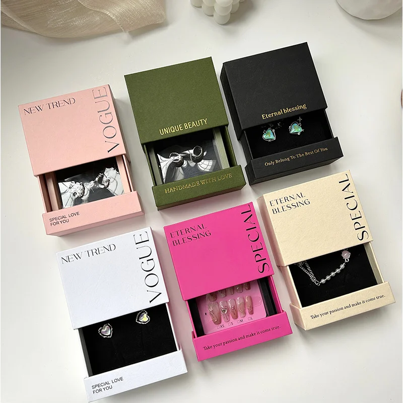 Fashion nail packaging box spot logo hot gold earrings necklace jewelry storage display drawer box