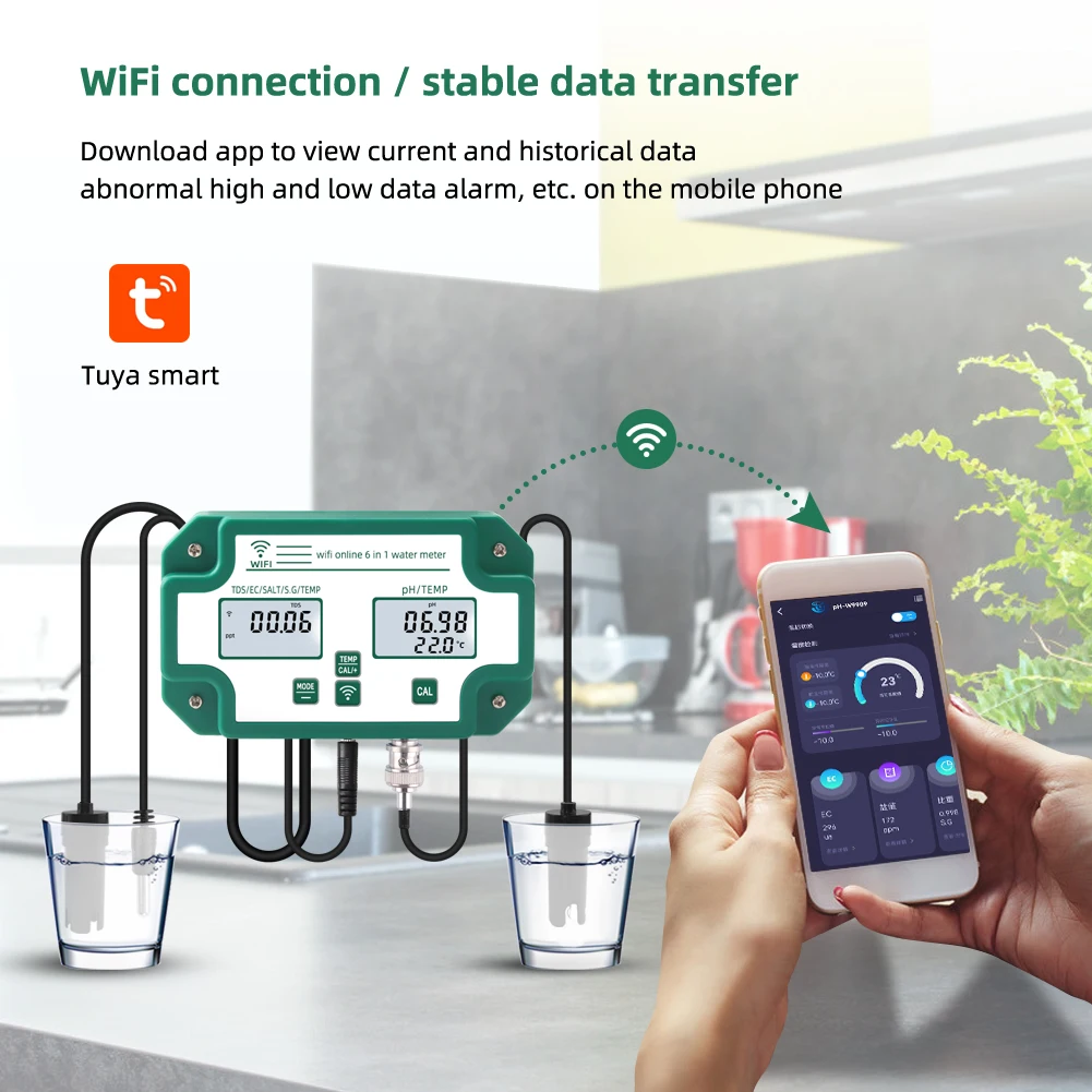 Wi-Fi PH-метр EC/TDS/соленость/SG тестер воды Tuya приложение умный монитор цифровой анализатор для аквариумов