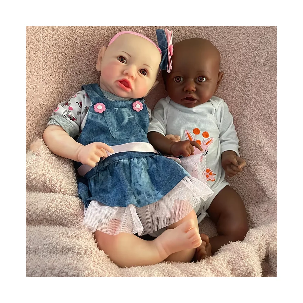 Deep Skin Customized Open Eyes Full Silicone Reborn Baby Doll Cute Girls For African Accompany Child 1:1 simulation