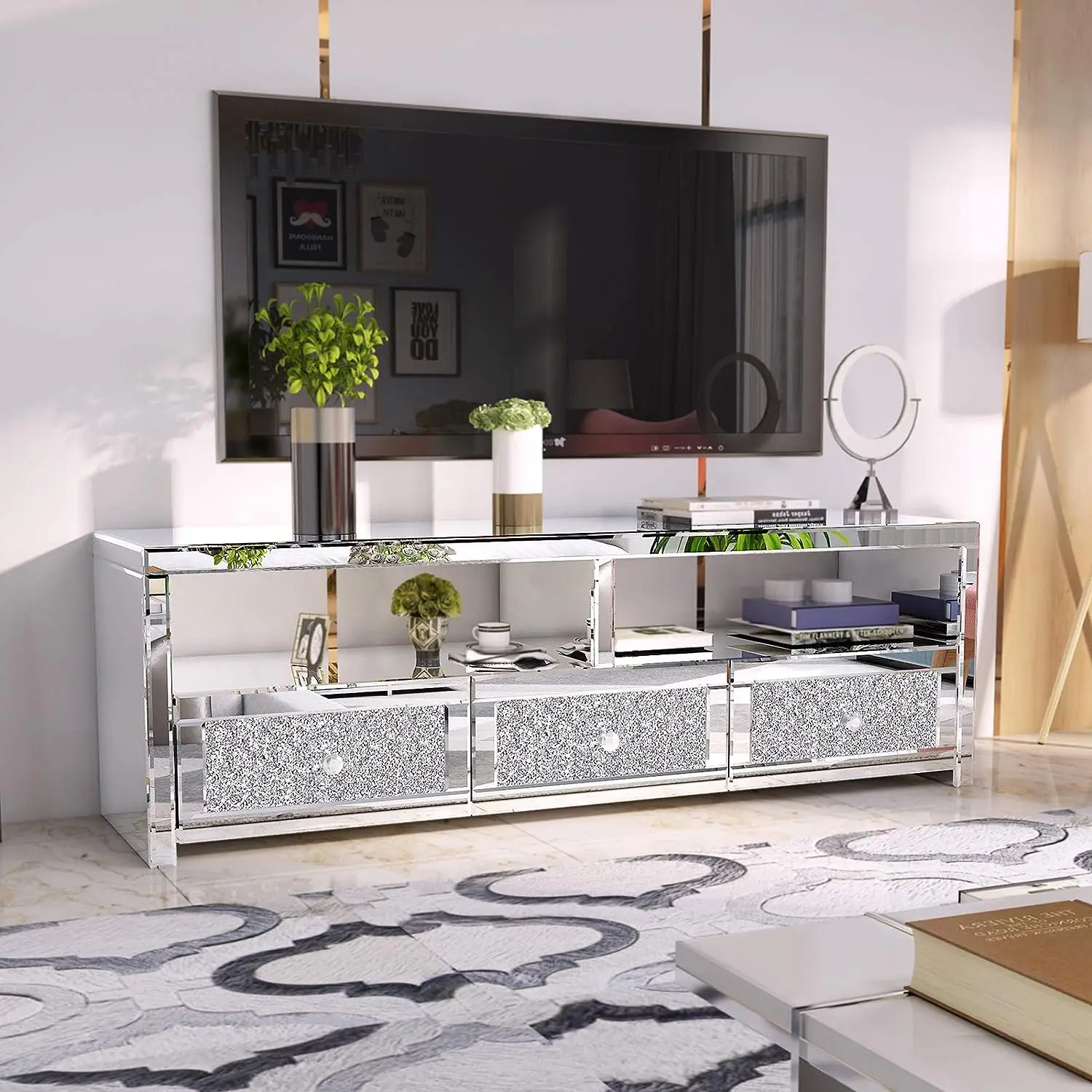 Mirrored Tv Stand Cabinet For Living Room