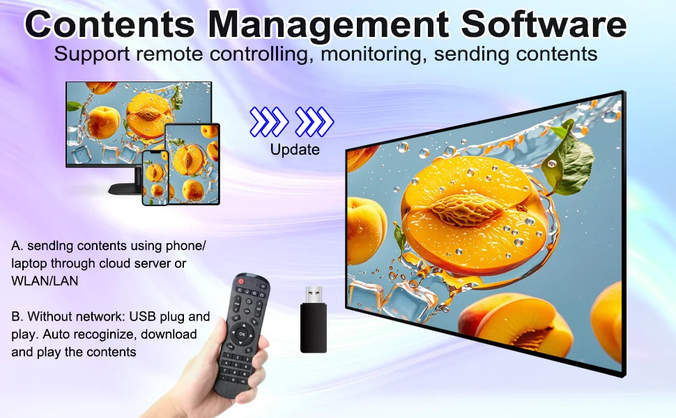 43 Inch advertising screen, Android OS, 2K and 4K, 300-700 nits, H DMI, USB, LAN, WiFi, 24/7 Operation, Portrait and Landscape