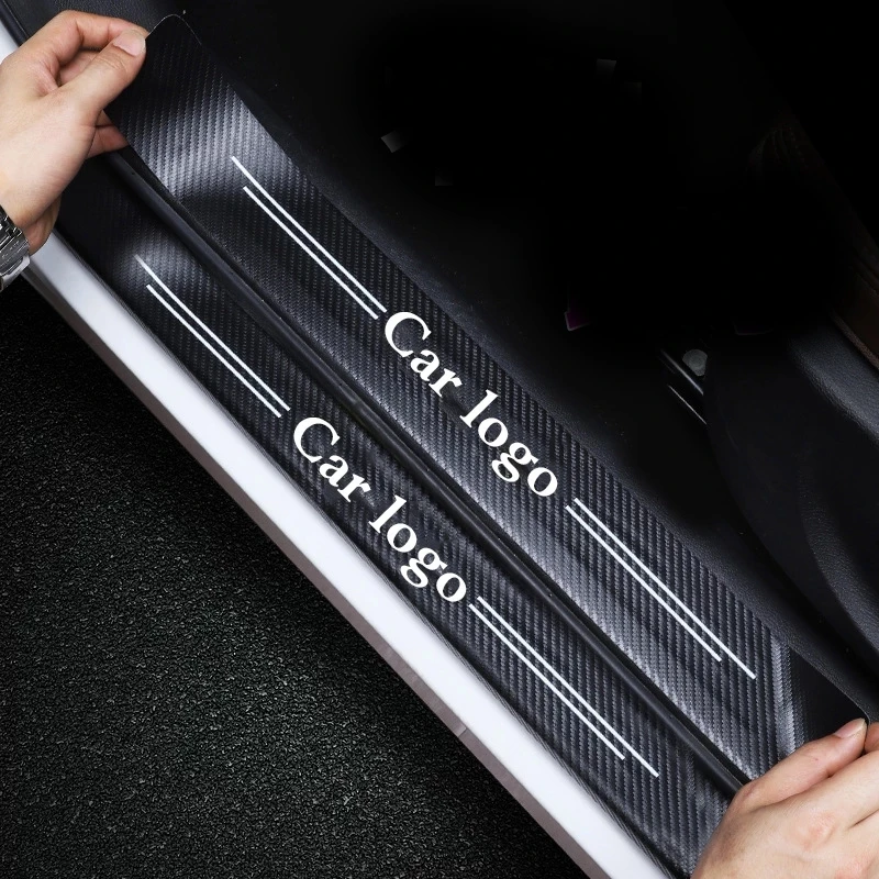 4Pcs Carbon Fiber Car Sticker Strip Auto Door Threshold Anti Scratch Tape Waterproof Decal