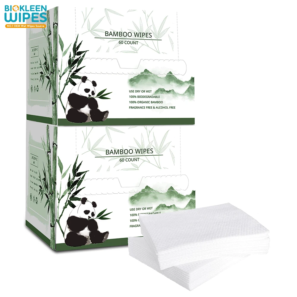 Biokleen 60 Count Bamboo Disposable Face Towel Biodegradable Large Dry Face Wipes Extra Thick Soft Clean Facial Towels