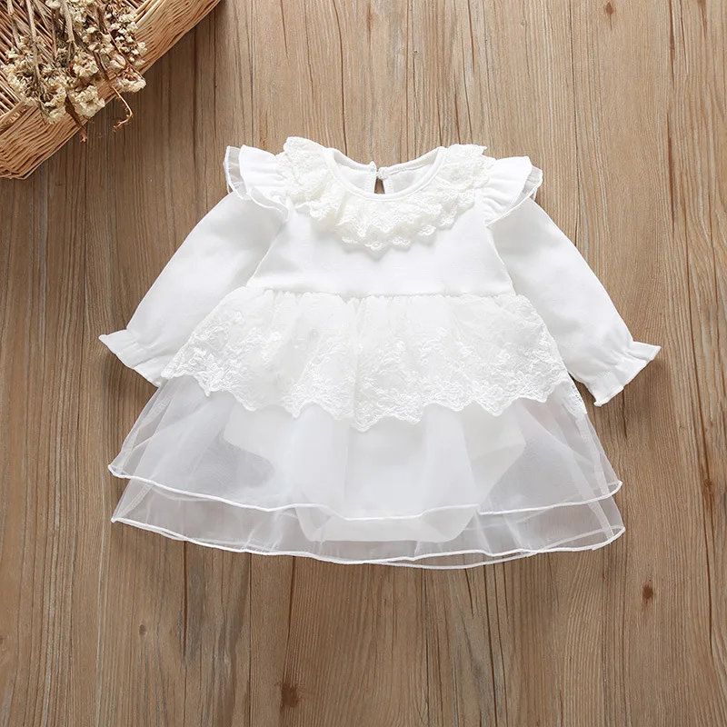 Baby Girls Dress Toddler Princess Long Sleeve Cotton Dress Infant Lace Christening Ball Gown Party Baptism Romper Dresses