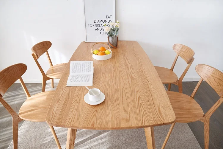 Solid Oak Wood Home Funiture 2 Layers Dinning Wooden Dining Table and Chairs Set