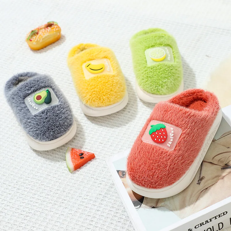 Plush Cute Children Thick Bottom Kids Cotton Slippers Autumn Winter Girls Boys Indoor Non-slip Fur Slippers