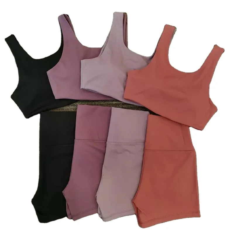 Nylon spandex two piece soft cozy workout fitness gym yoga shorts women fitness set