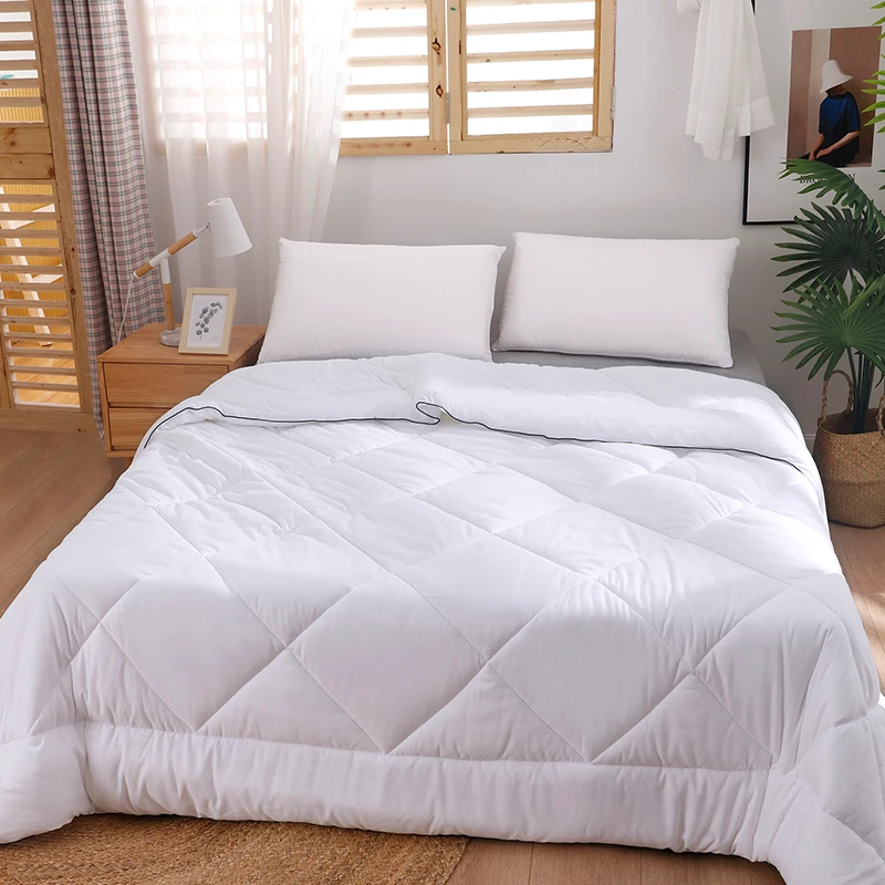 Queen Size Plain White Cotton Quilt 86x86" Inch Duvet Double Sided Quilted Hypoallergenic Microfiber Fabric Comforter Quilt