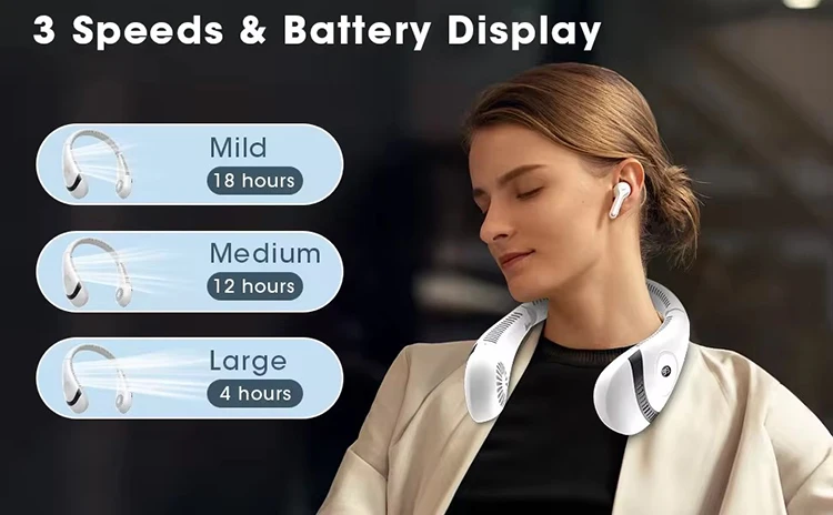 2024 Лидер продаж новый немой перезаряжаемый H12 шейный вентилятор со светодиодной подсветкой Открытый спортивный воздушный охлаждающий носимый