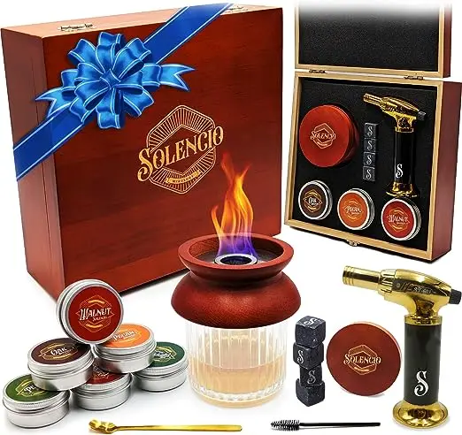 Solid Wood Cocktail Smoker Set with Various Flavors, Wood Chip Smoker Set, Wooden Cocktail Smoker Set