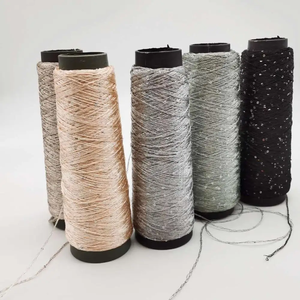 Colorful 150D 2MM sequin laser spangle beads knitting yarn factory wholesale