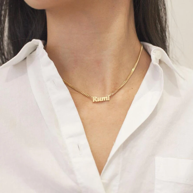 Women Name Necklace Custom Cuban Link Chain Small Pendant Letter Initial Personalized Minimalist Jewelry fashion body jewelry