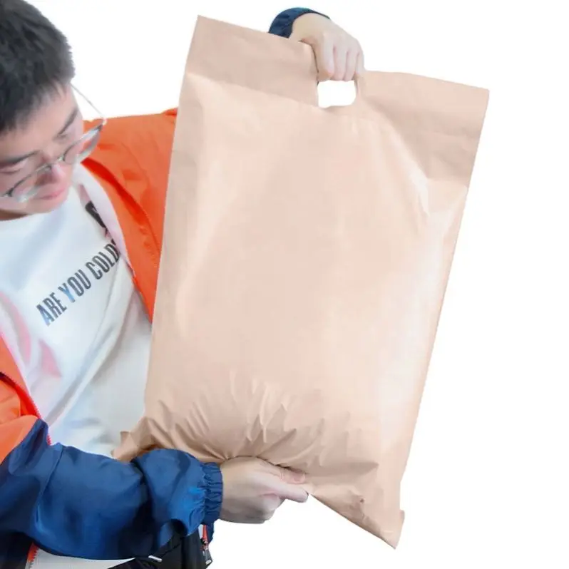 custom logo printing 100% biodegradable mailing bags with handle packaging envelopes bags nude color