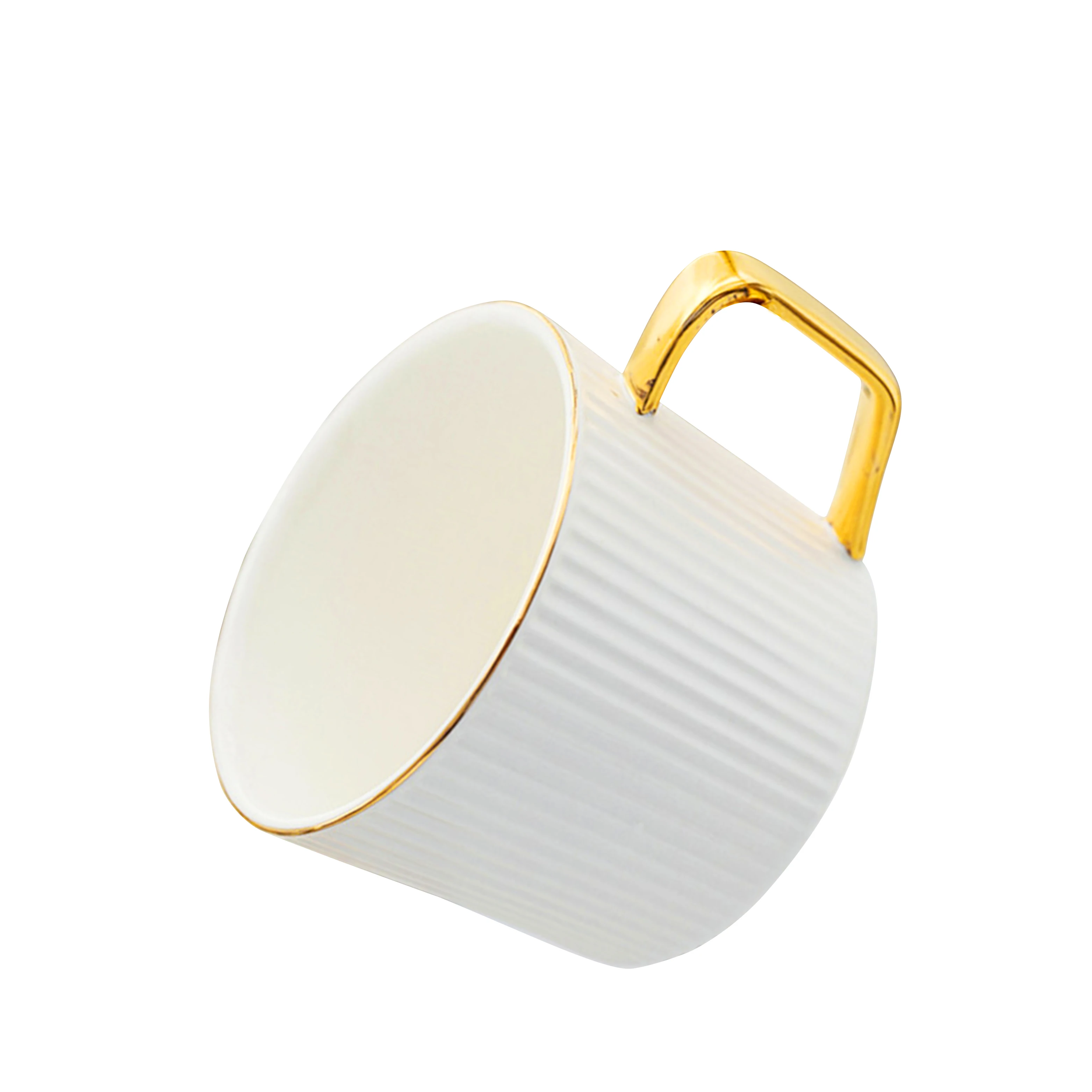 white gold edges excellent quality pottery ceramic cup with saucer spoon