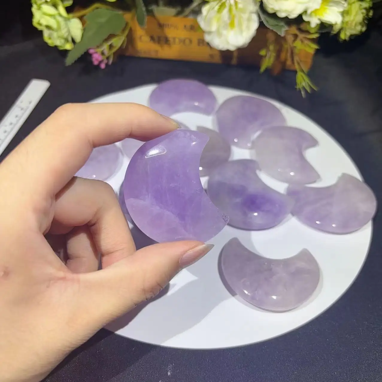 Wholesale natural amethyst half moon shaped loose stone