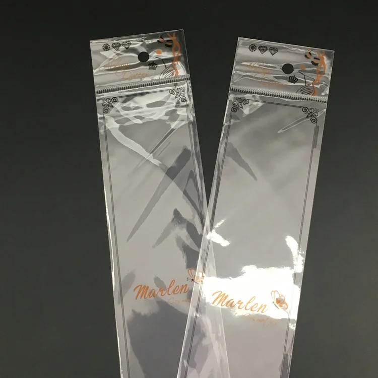 
custom plastic self-adhesive opp poly bag for hair extension packaging 