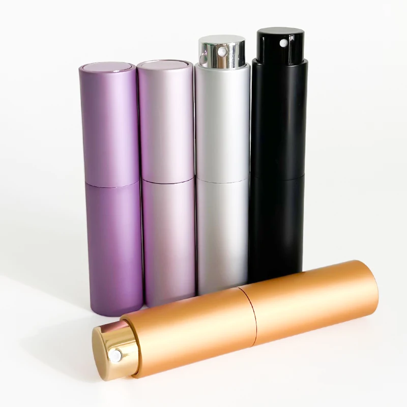 Twist tester atomizers glass tube pink silver black gold 10 ml travelling sample aluminum bottles