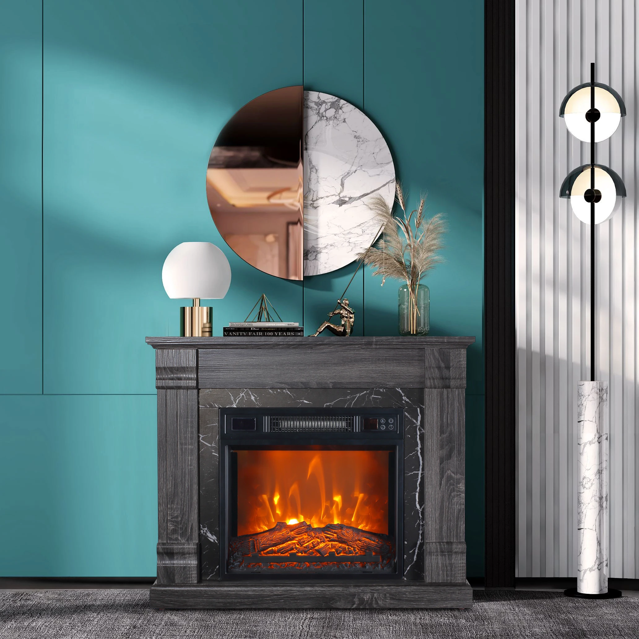 32 Inch LED Decor Flame Wooden Mantel Freestanding Fire Place Stove Luxury Electric Fireplace Heater