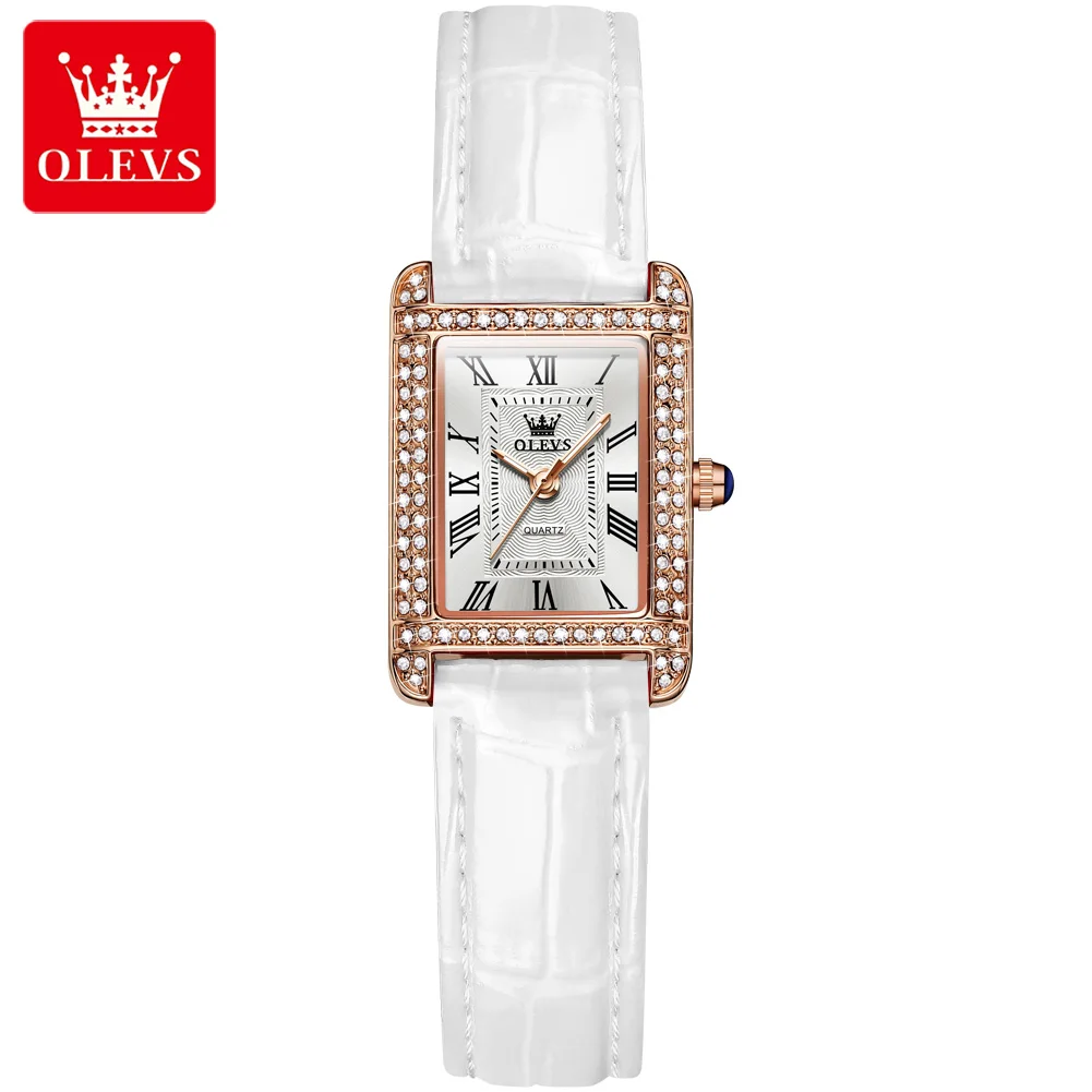 OLEVS 9935 Luxury Watches Women Square Rose Gold Wrist Watches Red Leather Fashion Watches Female Ladies Quartz Clock Gifts